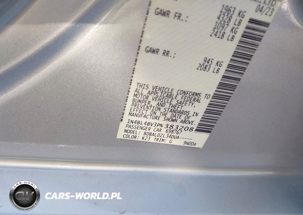 2023 Nissan Altima S Fwd VIN:1N4BL4BV3PN383208 - 9