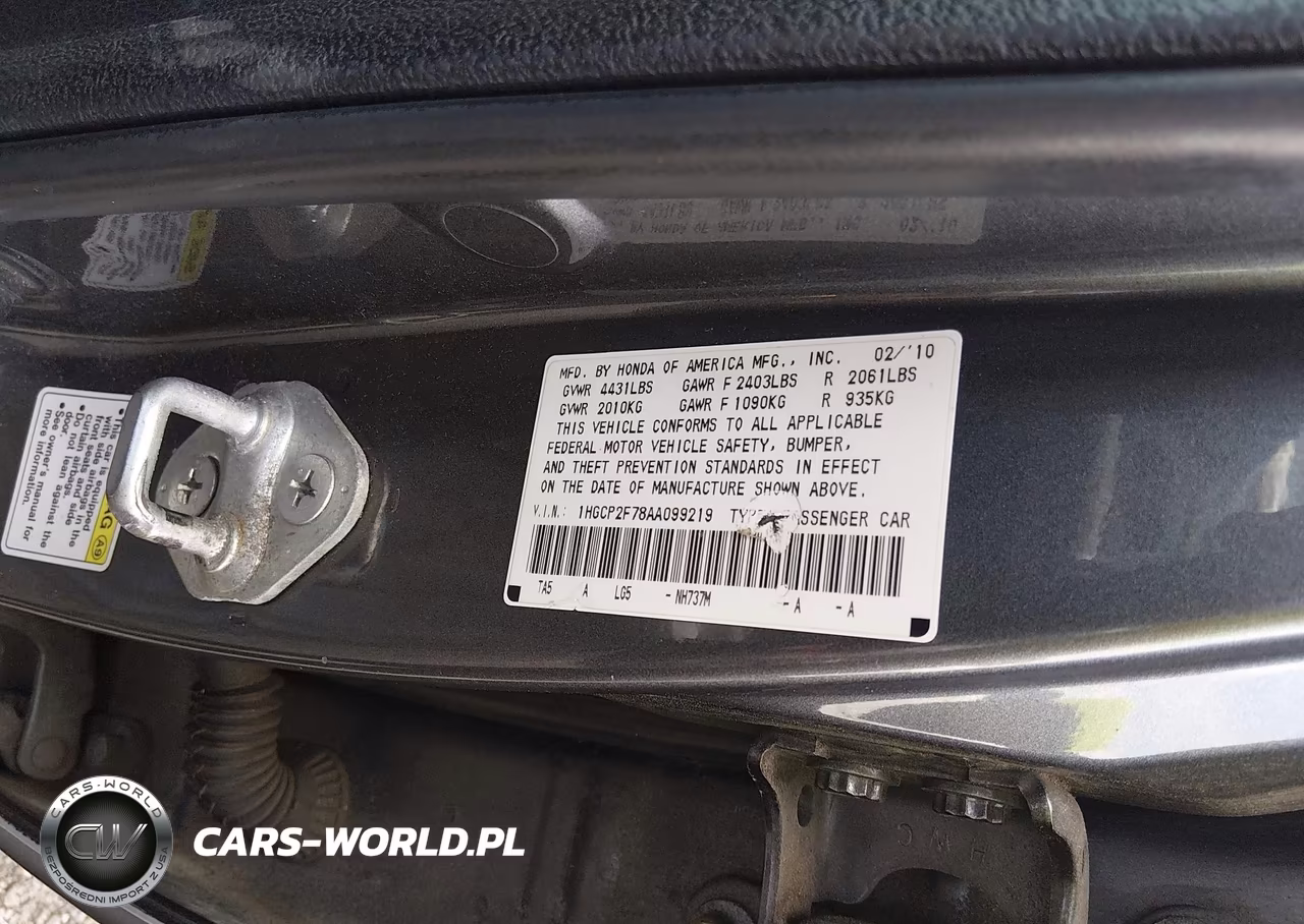 2010 HONDA ACCORD EX VIN:1HGCP2F78AA099219 - 9