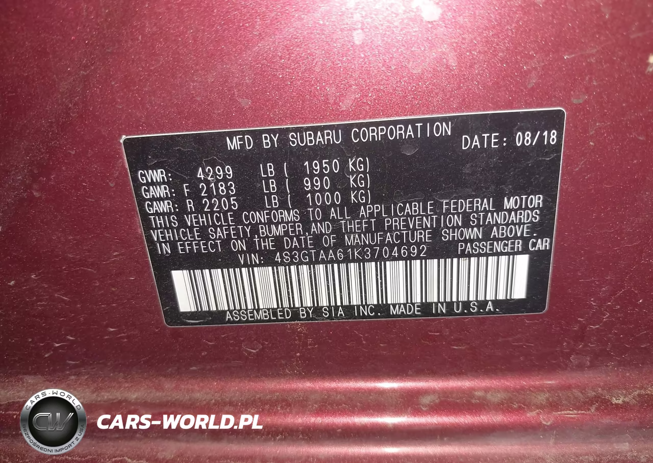 2019 Subaru Impreza 2.0I VIN:4S3GTAA61K3704692 - 9