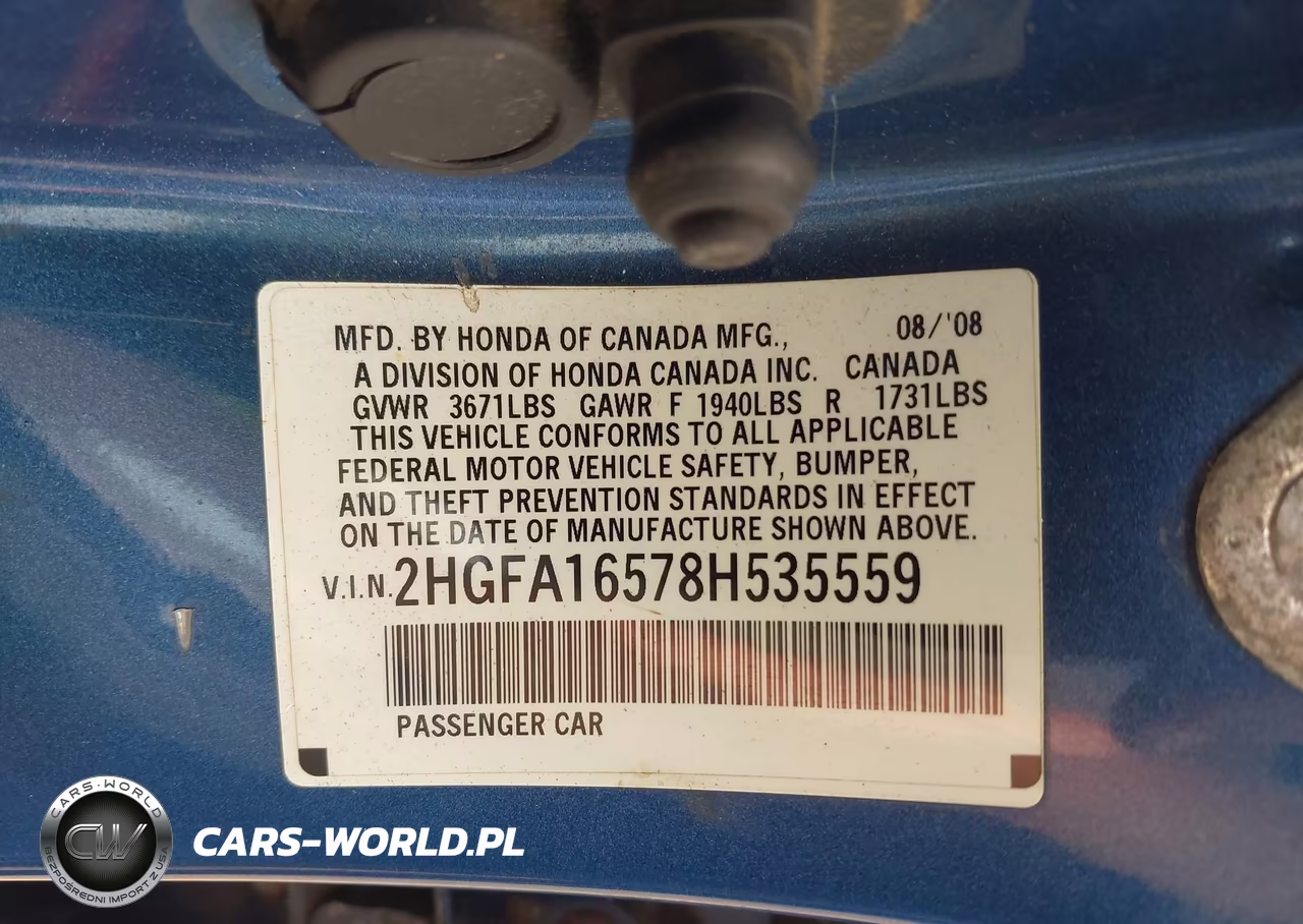 2008 Honda Civic Lx VIN:2HGFA16578H535559 - 9