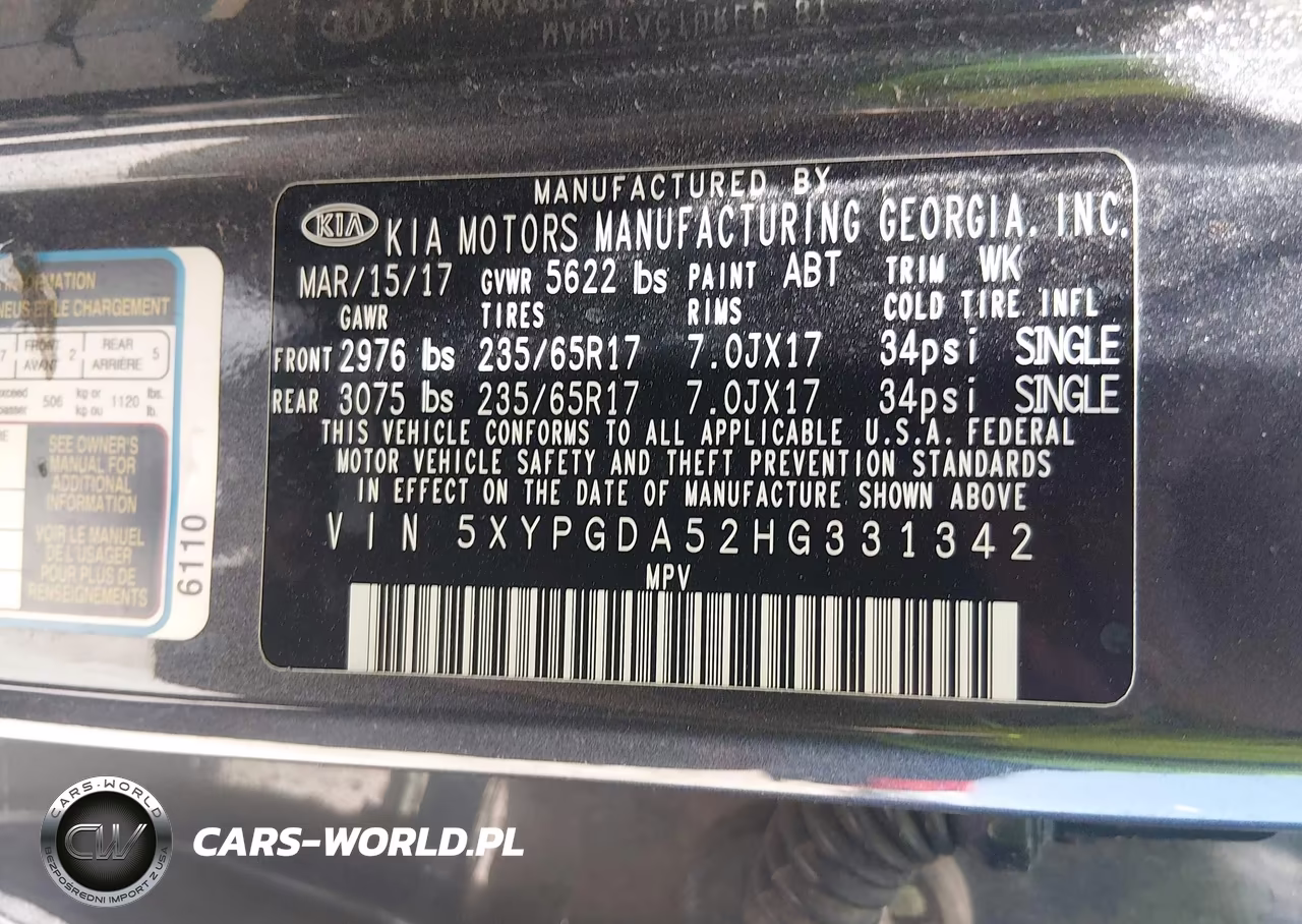 2017 Kia Sorento 3.3L Lx VIN:5XYPGDA52HG331342 - 9