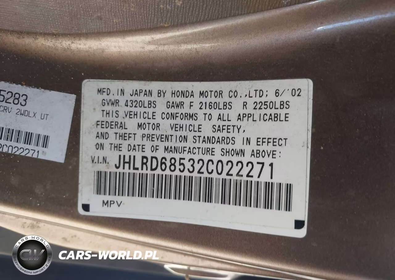 2002 Honda Cr-V Lx VIN:JHLRD68532C022271 - 9