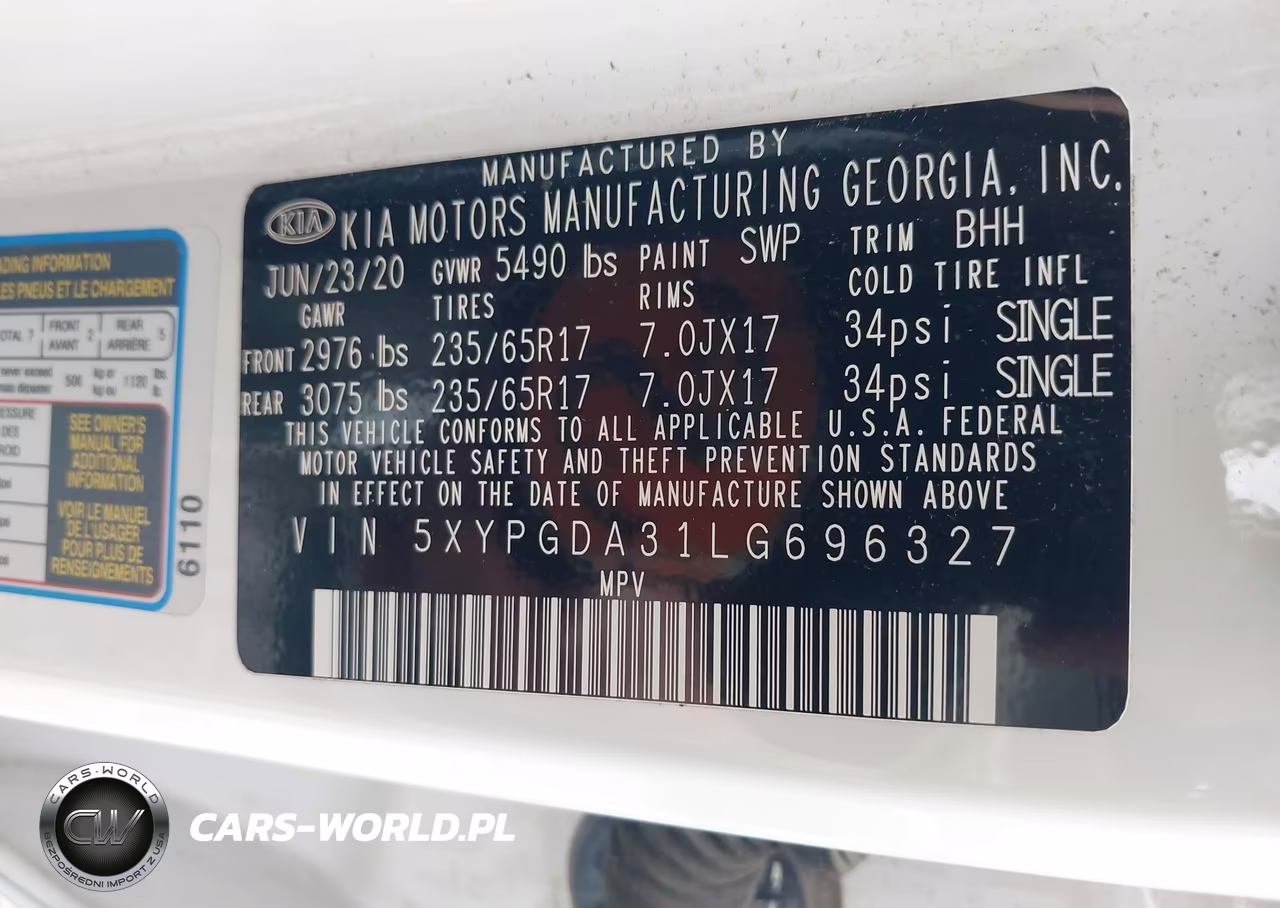 2020 Kia Sorento 2.4L Lx VIN:5XYPGDA31LG696327 - 9
