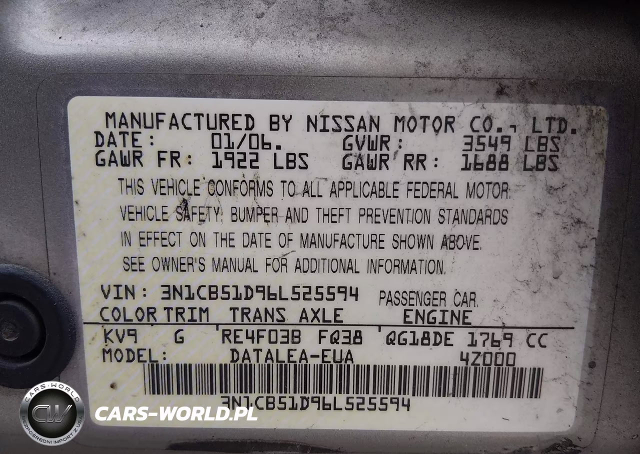 2006 Nissan Sentra 1.8S VIN:3N1CB51D96L525594 - 9