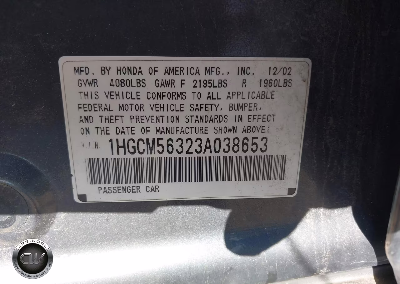 2003 Honda Accord 2.4 Lx VIN:1HGCM56323A038653 - 9