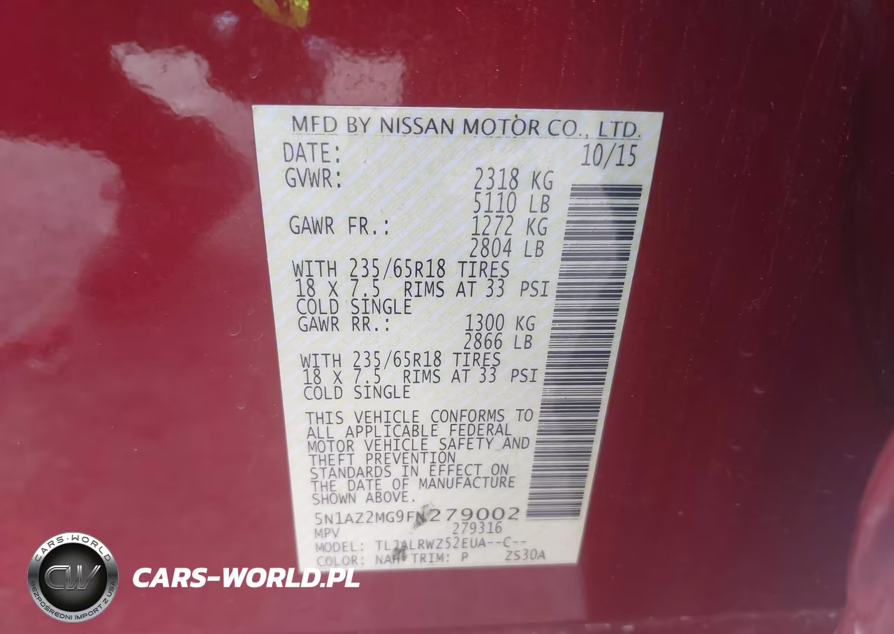 2015 Nissan Murano Sl VIN:5N1AZ2MG9FN279002 - 9