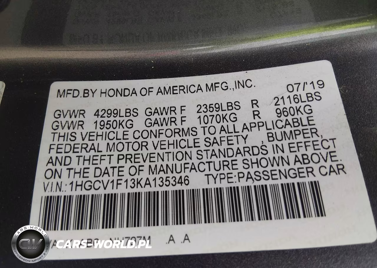 2019 Honda Accord Lx VIN:1HGCV1F13KA135346 - 9
