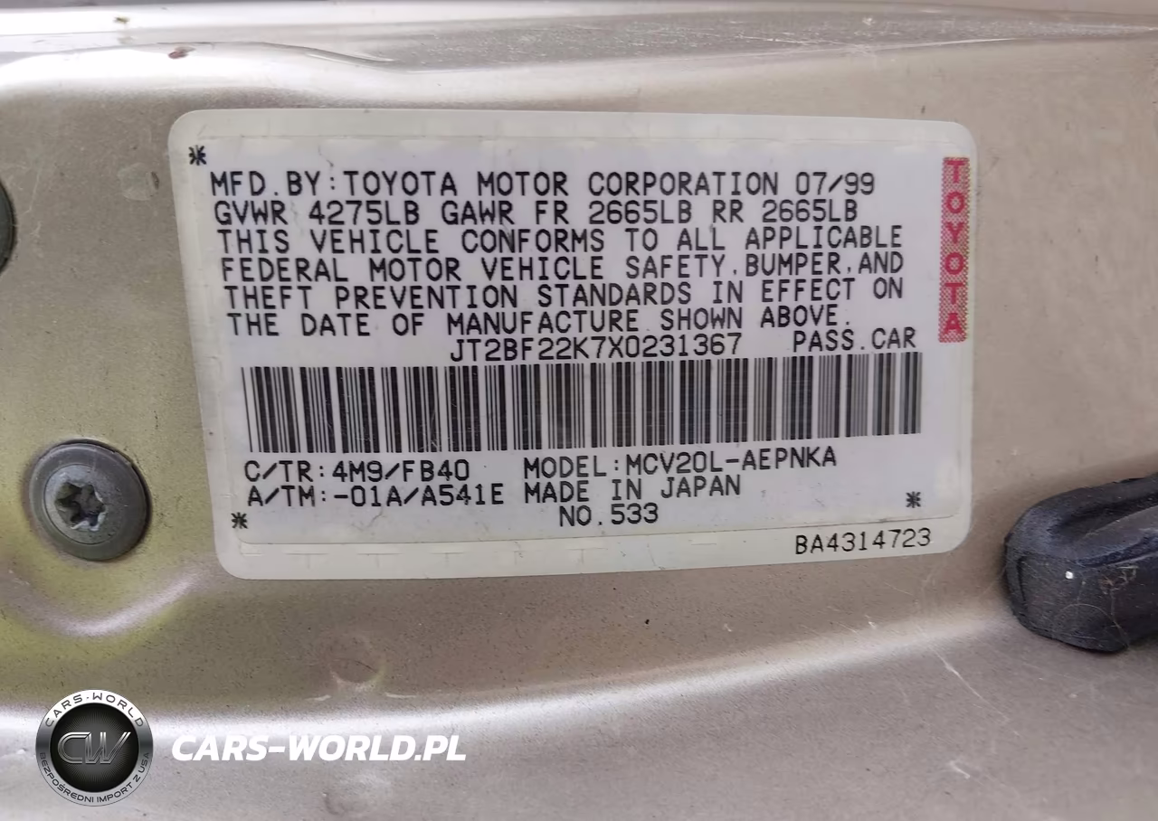 1999 Toyota Camry Le V6 VIN:JT2BF22K7X0231367 - 9