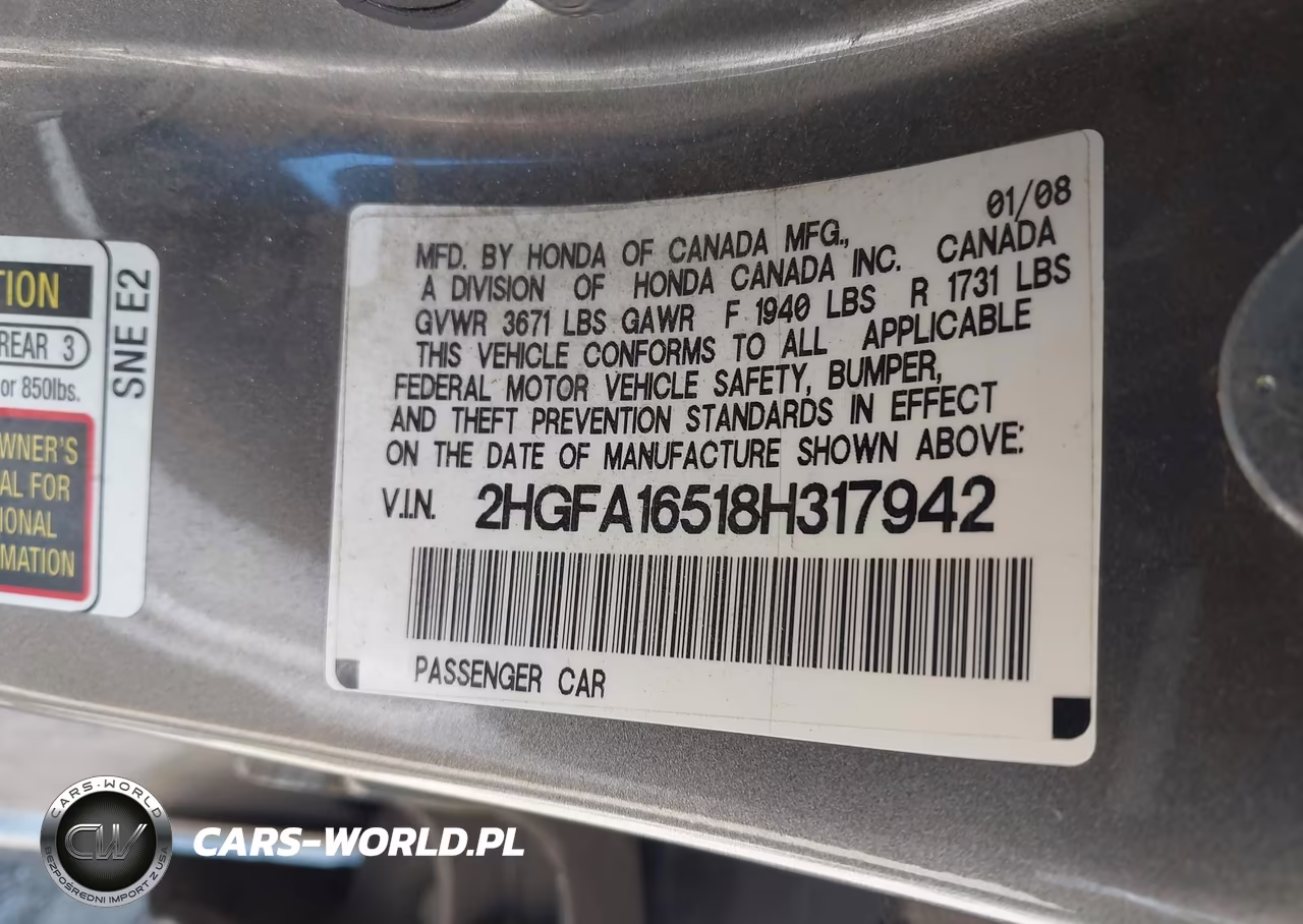 2008 Honda Civic Lx VIN:2HGFA16518H317942 - 9