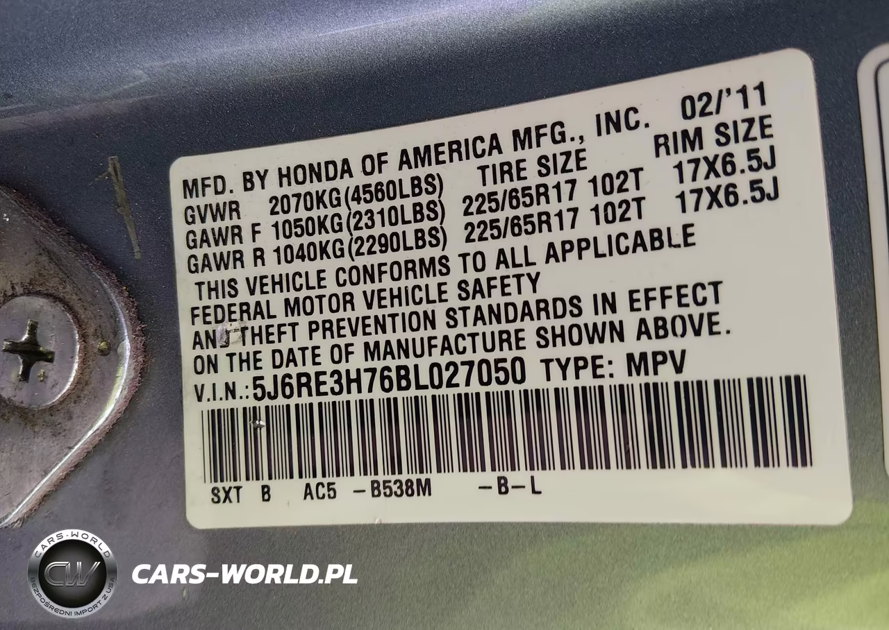 HONDA CR-V EXL VIN:5J6RE3H76BL027050 - 9