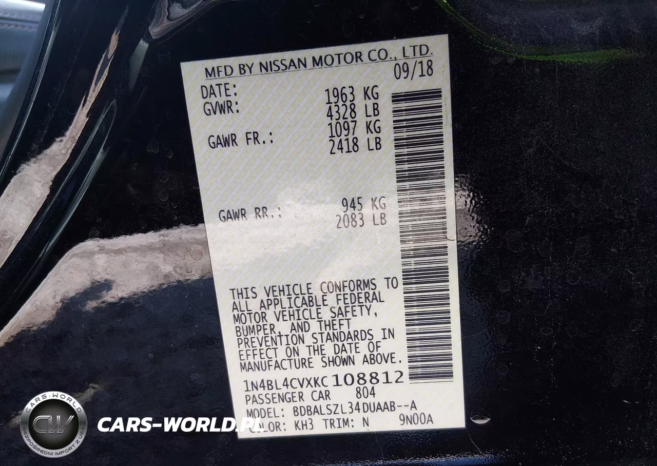 2019 Nissan Altima 2.5 Sr VIN:1N4BL4CVXKC108812 - 9
