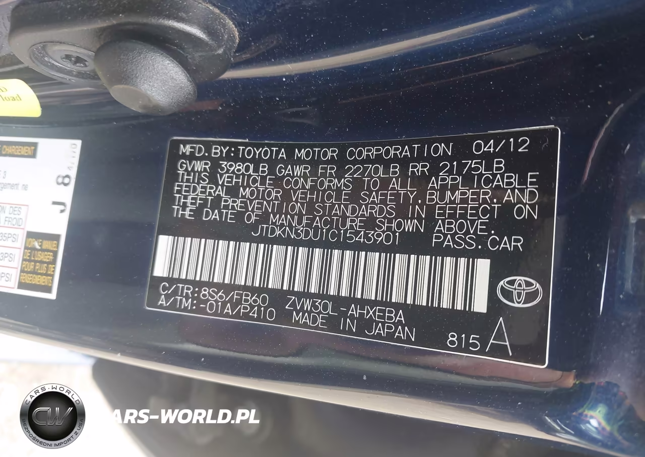 2012 Toyota Prius Two VIN:JTDKN3DU1C1543901 - 9