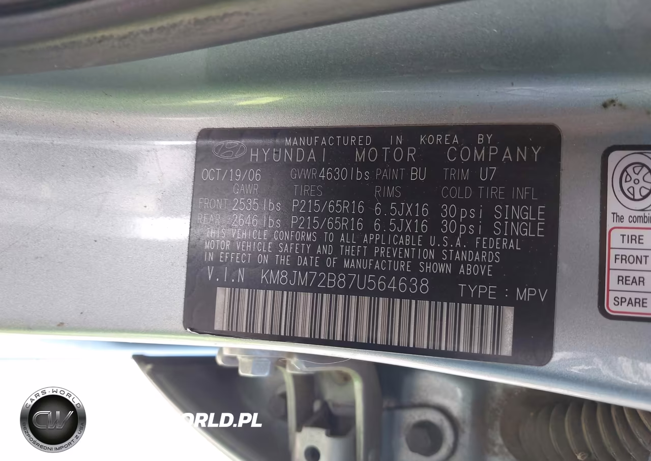 2007 Hyundai Tucson Gls VIN:KM8JM72B87U564638 - 9