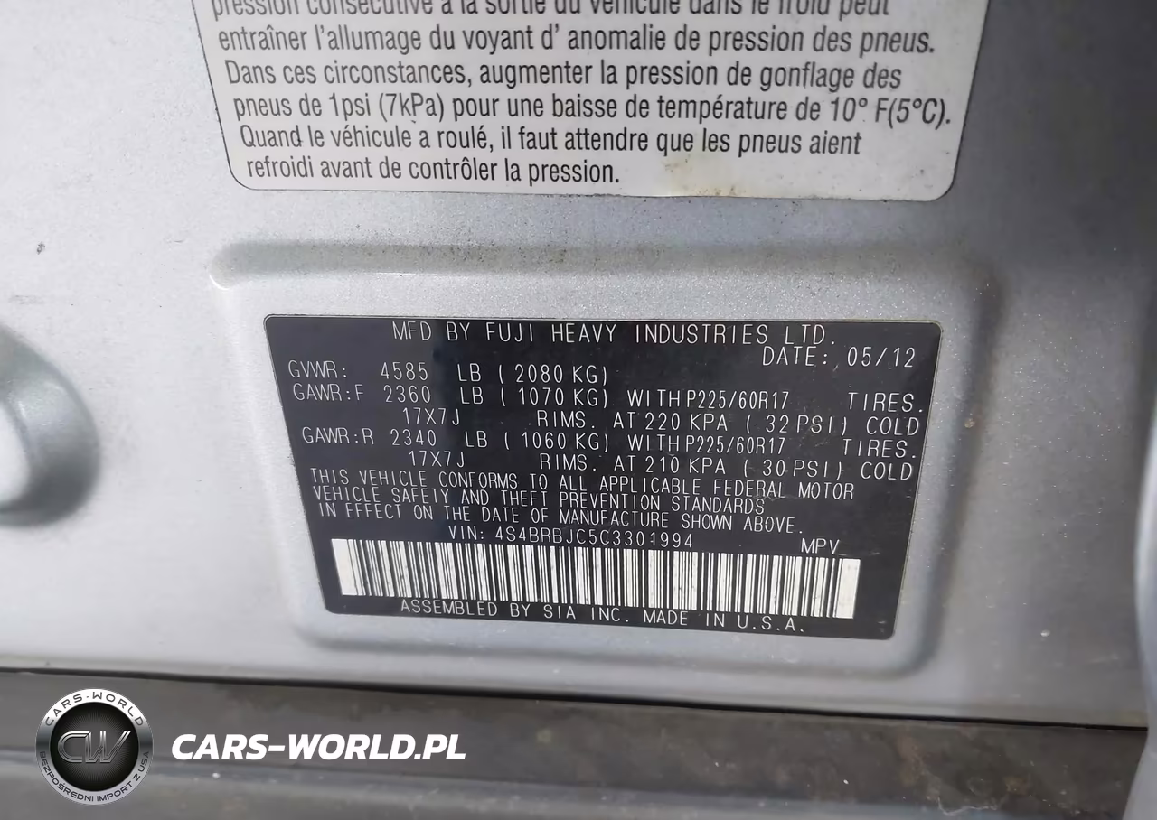 2012 Subaru Outback 2.5I Limited VIN:4S4BRBJC5C3301994 - 9