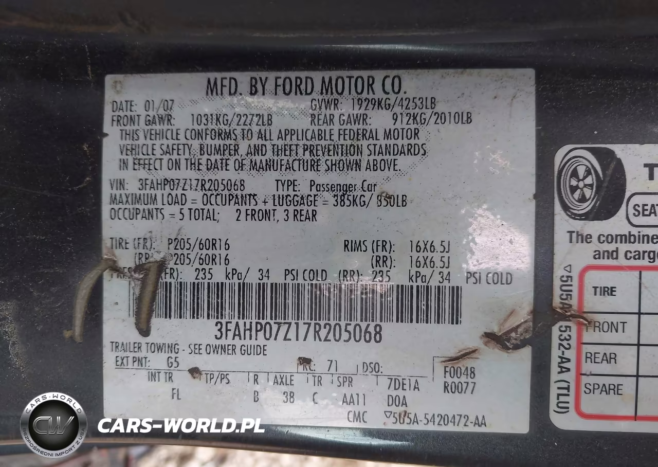 2007 Ford Fusion Se VIN:3FAHP07Z17R205068 - 9
