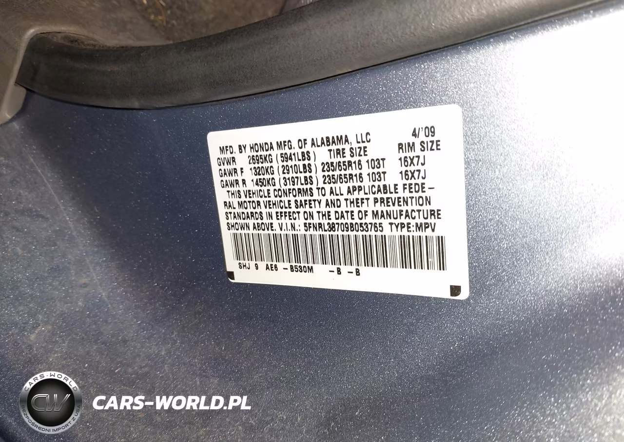 2009 Honda Odyssey Ex-L VIN:5FNRL38709B053765 - 9