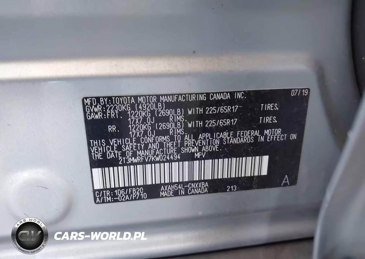 2019 Toyota Rav4 Hybrid Le VIN:2T3MWRFV7KW024494 - 9