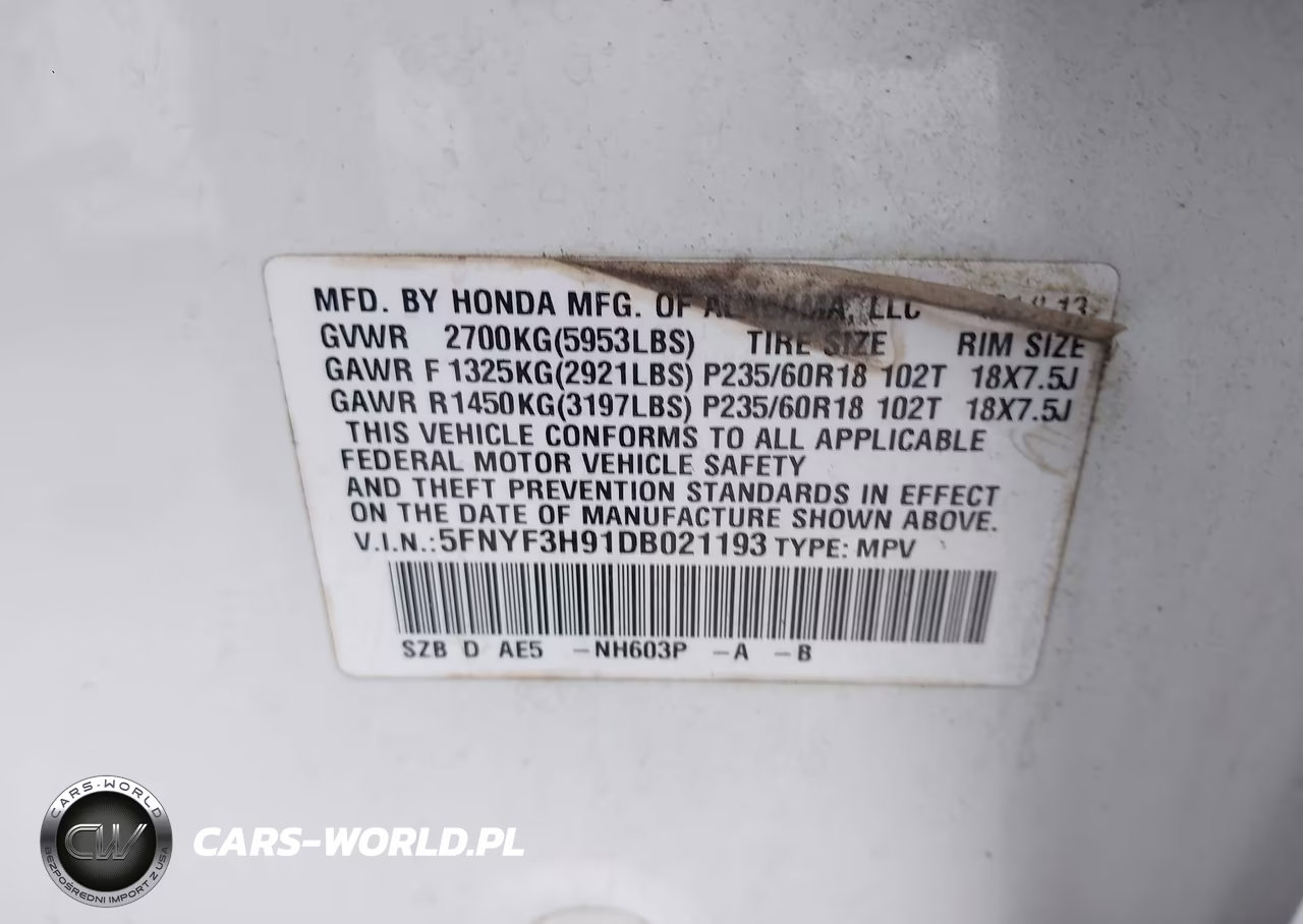 2013 Honda Pilot Touring VIN:5FNYF3H91DB021193 - 9