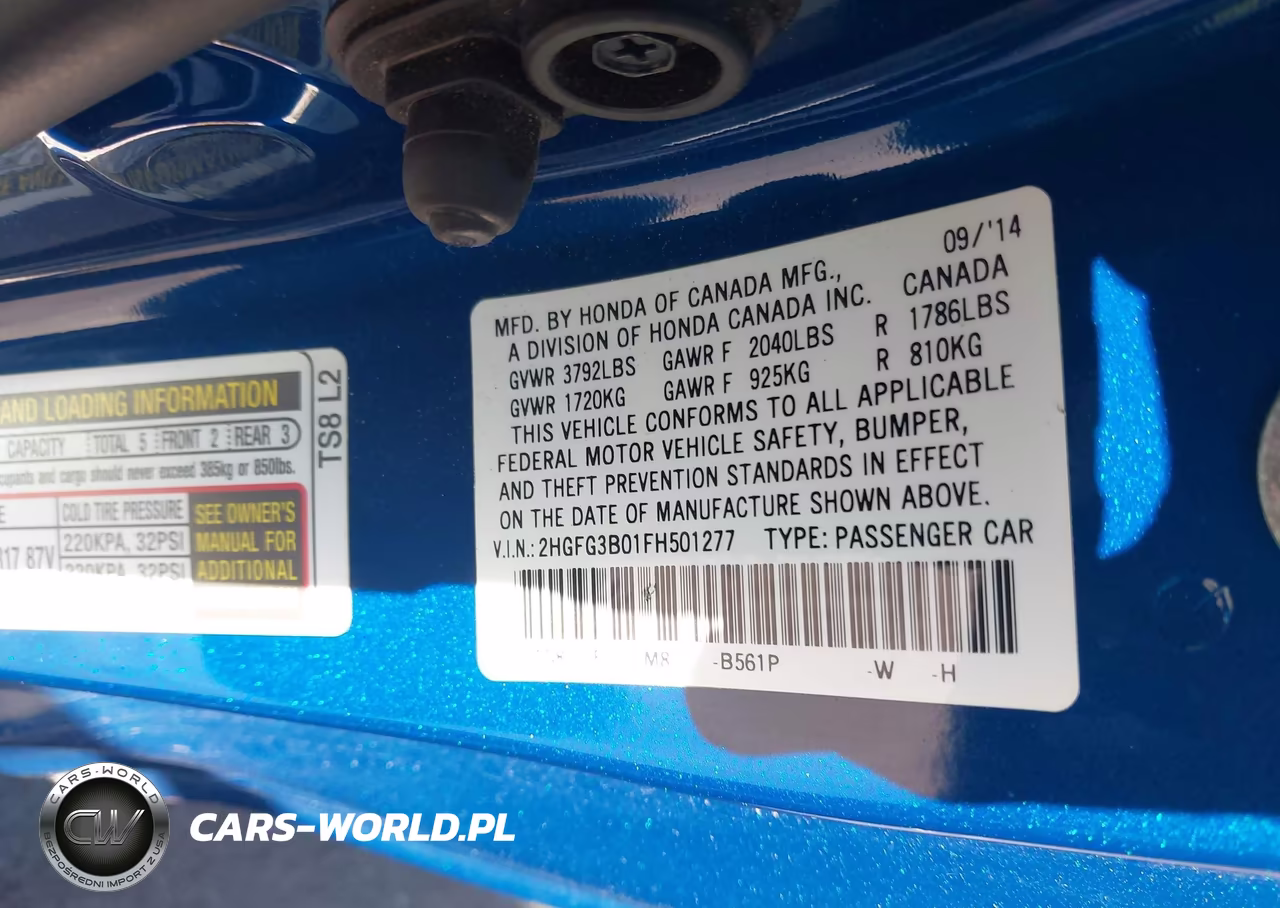 2015 Honda Civic Ex-L VIN:2HGFG3B01FH501277 - 9