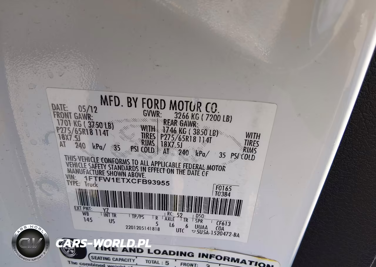 2012 Ford F-150 Xlt VIN:1FTFW1ETXCFB93955 - 9