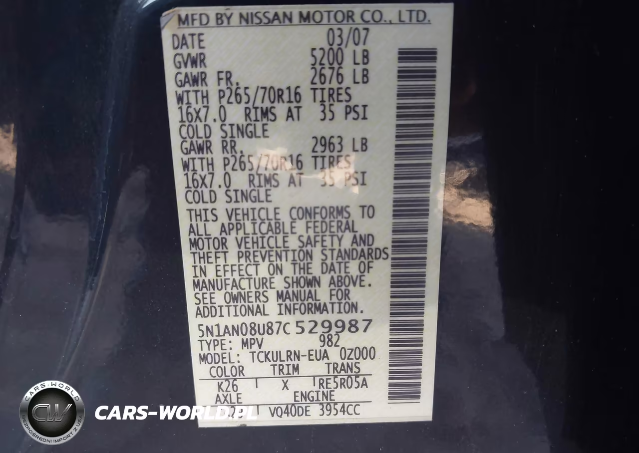 2007 Nissan Xterra S VIN:5N1AN08U87C529987 - 9