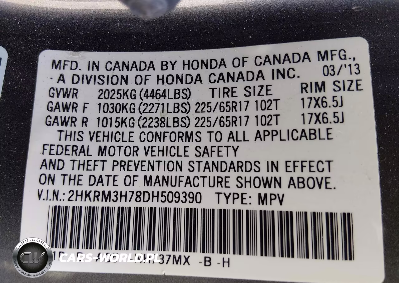 2013 Honda Cr-V Ex-L VIN:2HKRM3H78DH509390 - 9