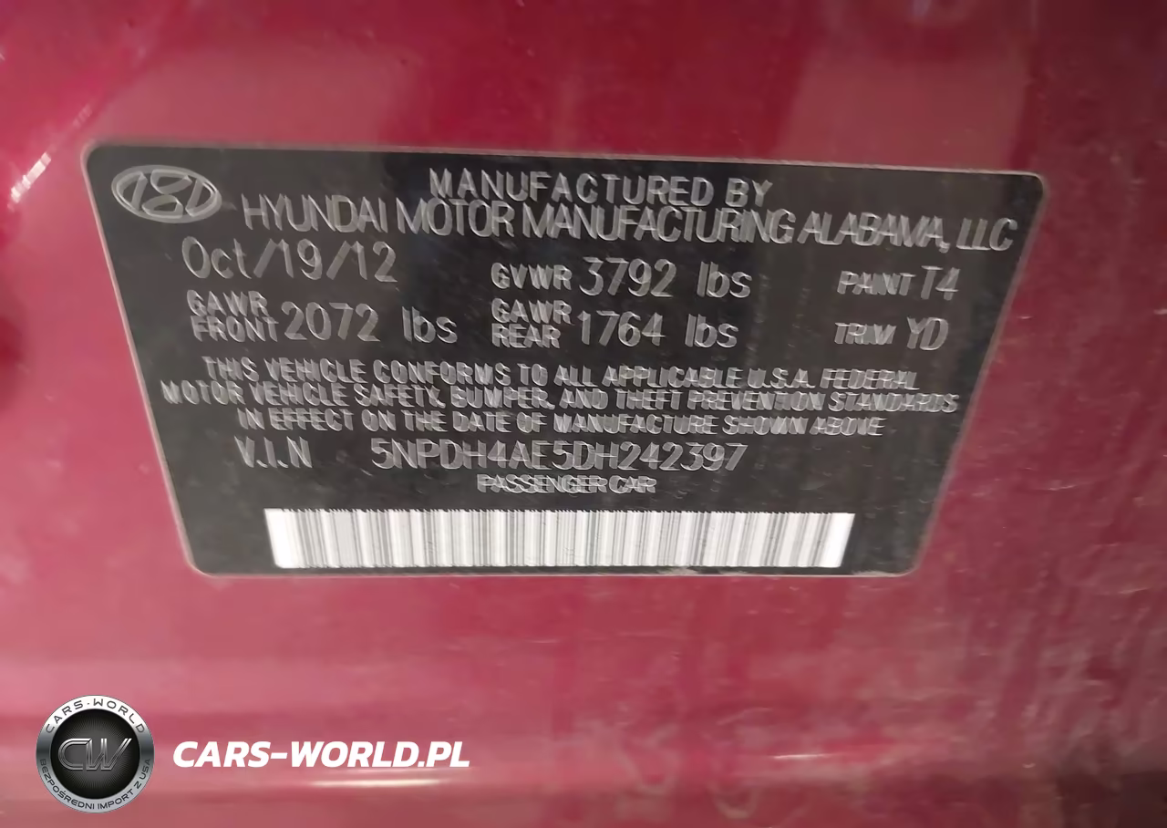 2013 Hyundai Elantra Gls VIN:5NPDH4AE5DH242397 - 9