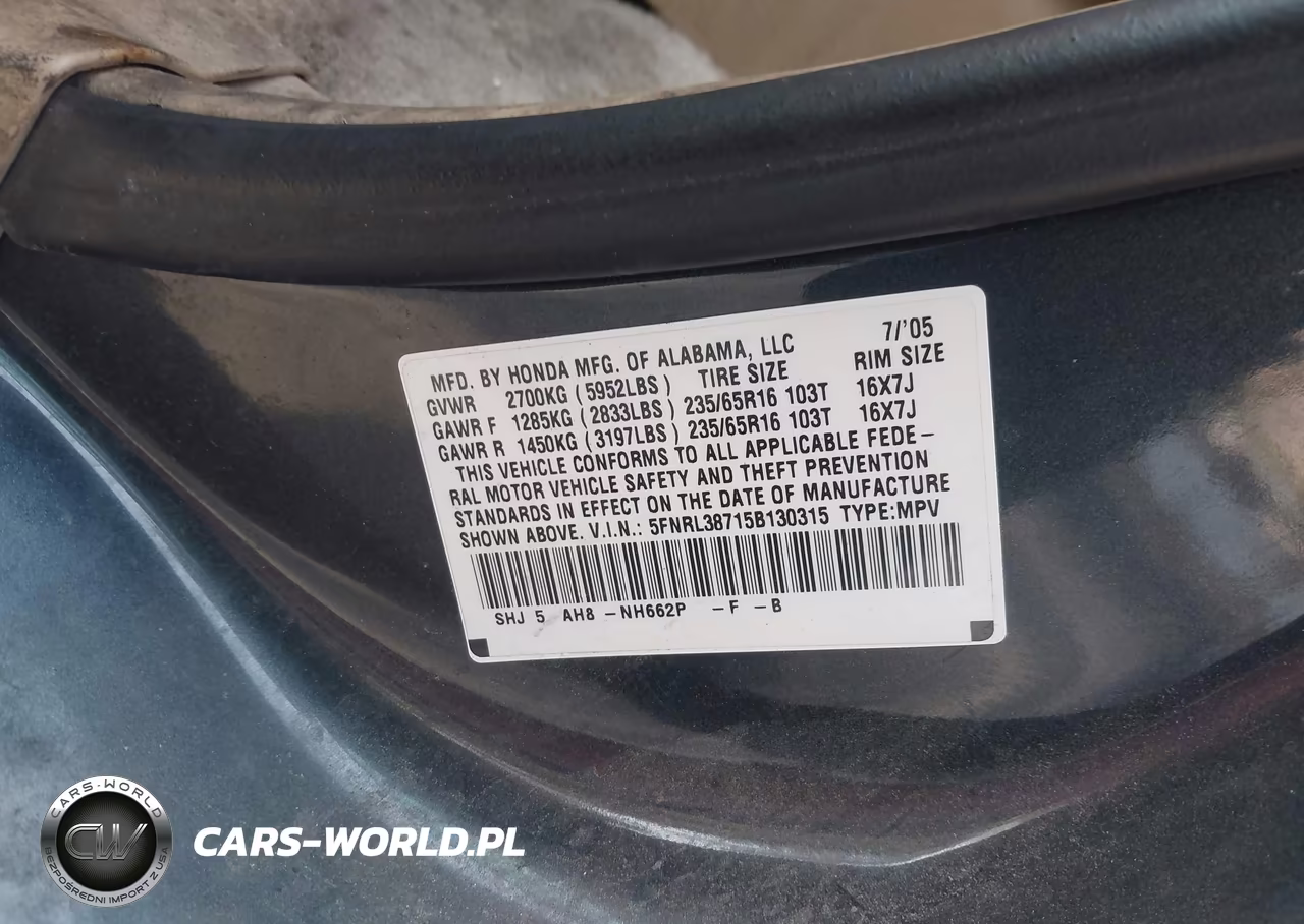 2005 Honda Odyssey VIN:5FNRL38715B130315 - 9