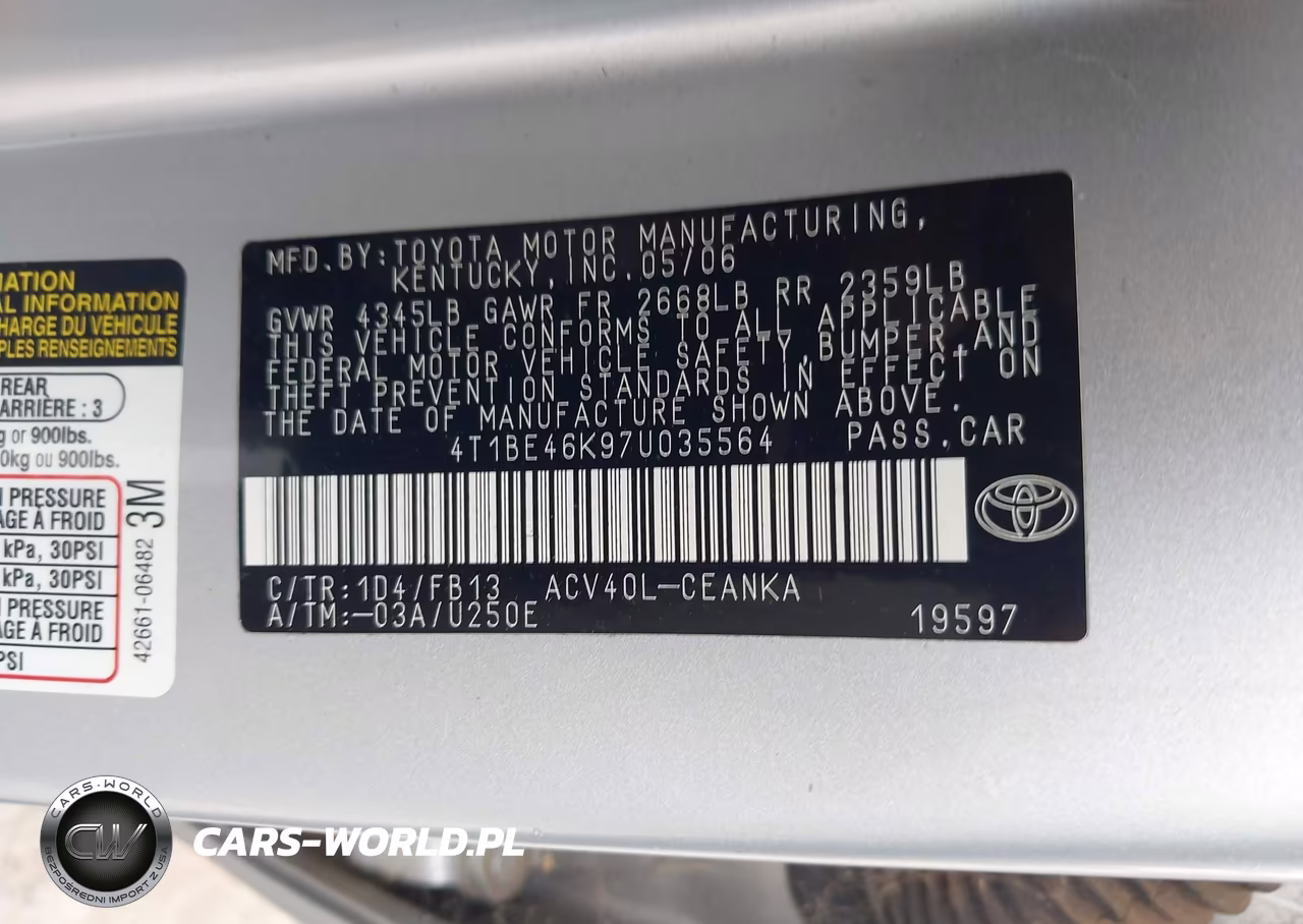2007 Toyota Camry Le VIN:4T1BE46K97U035564 - 9