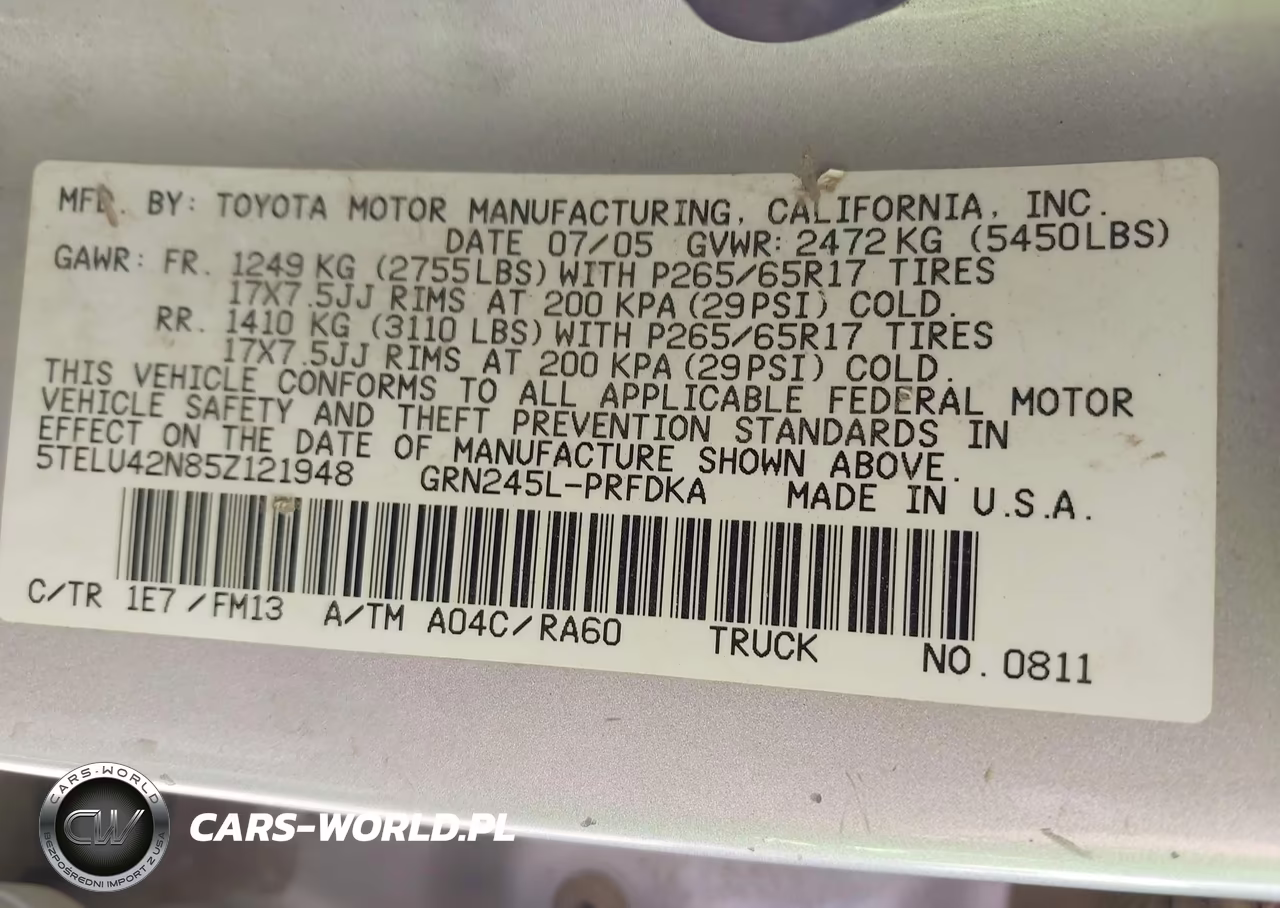 2005 Toyota Tacoma Base V6 VIN:5TELU42N85Z121948 - 9