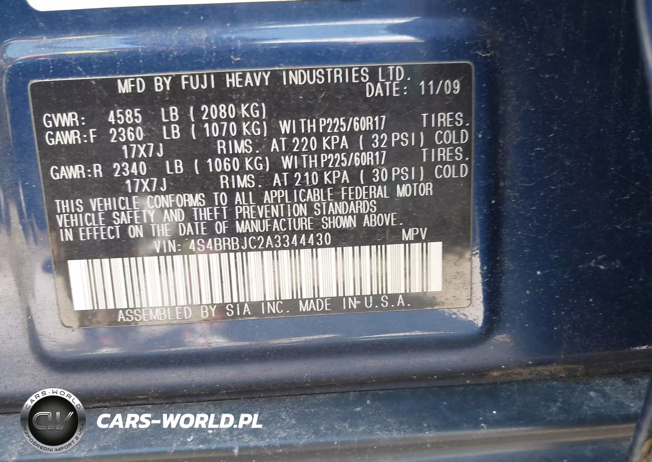 2010 Subaru Outback 2.5I Limited VIN:4S4BRBJC2A3344430 - 9