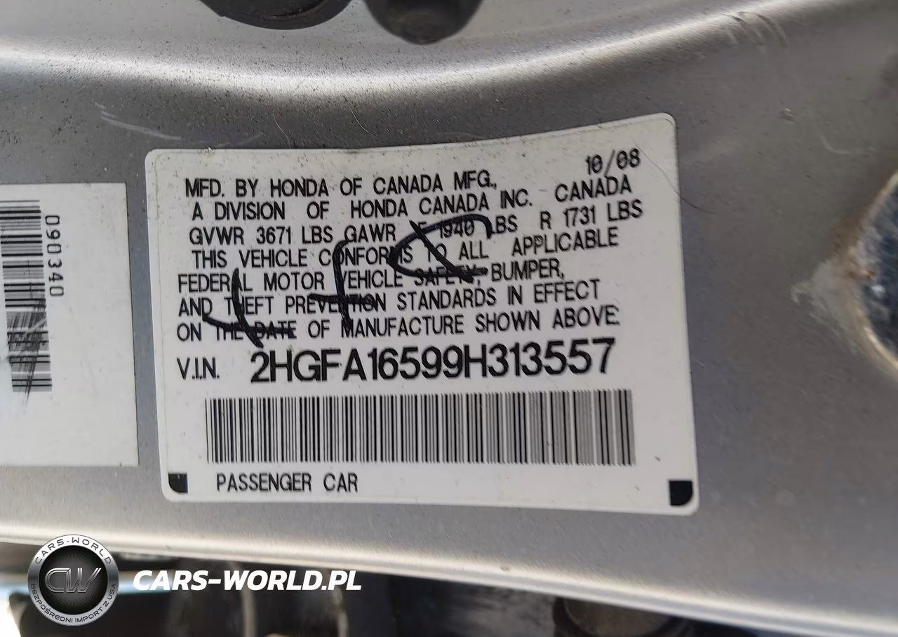 2009 Honda Civic Lx VIN:2HGFA16599H313557 - 9