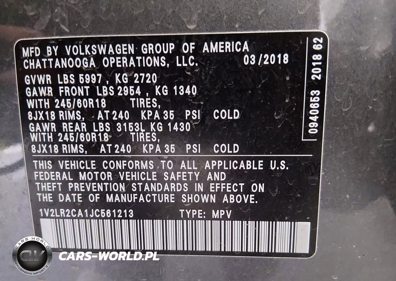 2018 Volkswagen Atlas 3.6L V6 Se-3.6L V6 Se W-Technology VIN:1V2LR2CA1JC561213 - 9