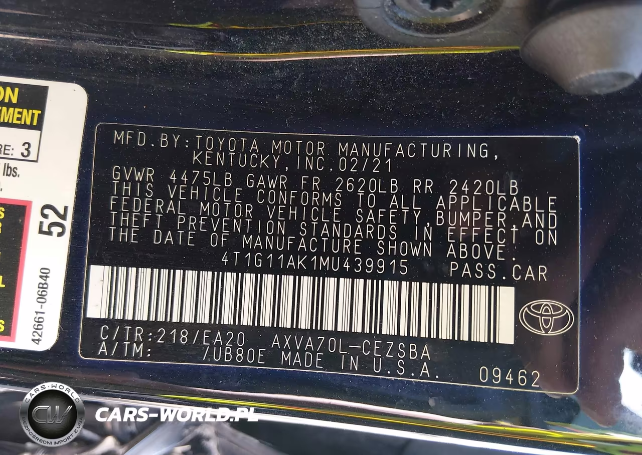 2021 Toyota Camry Se VIN:4T1G11AK1MU439915 - 9