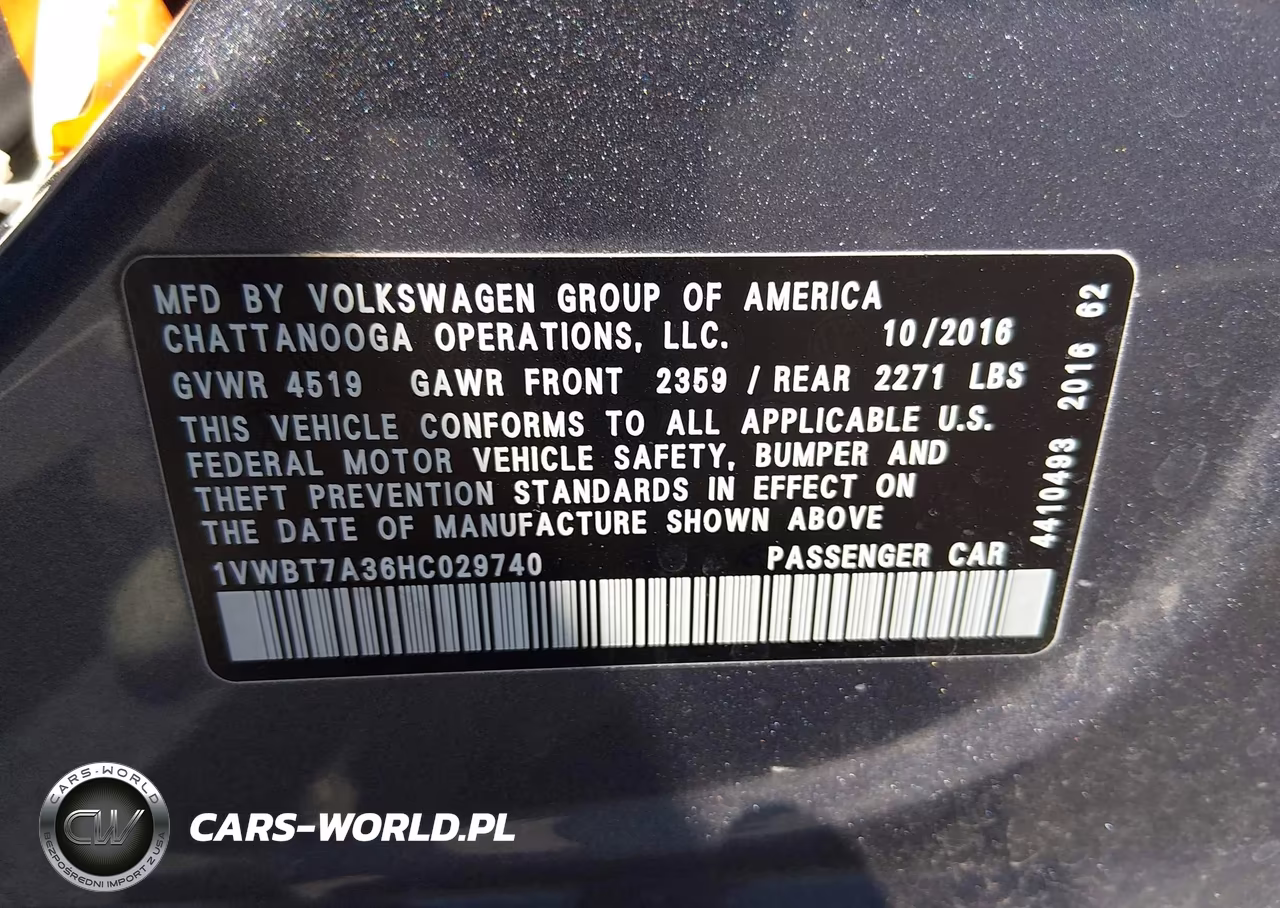 2017 Volkswagen Passat 1.8T Se VIN:1VWBT7A36HC029740 - 9