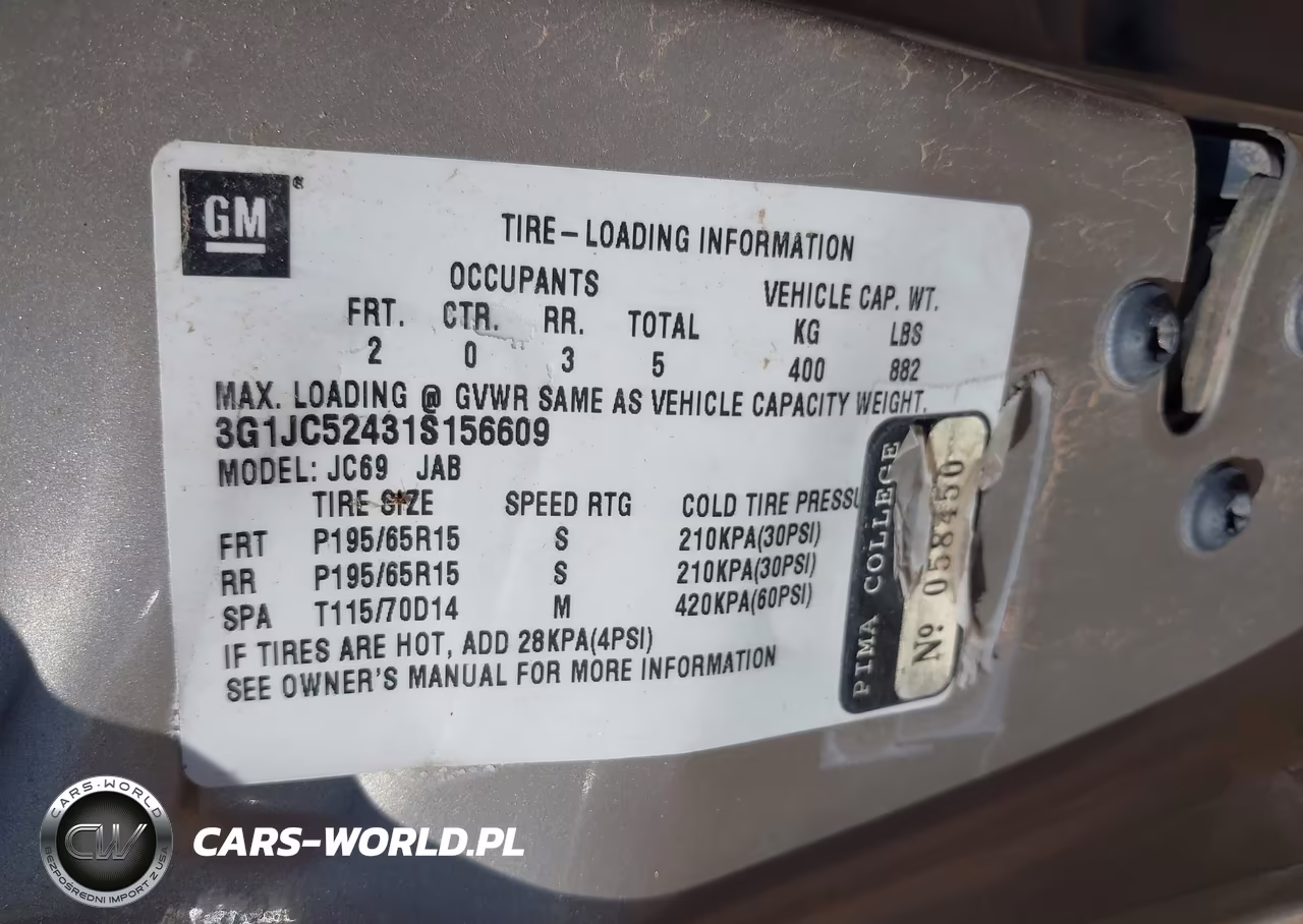 2001 Chevrolet Cavalier VIN:3G1JC52431S156609 - 9