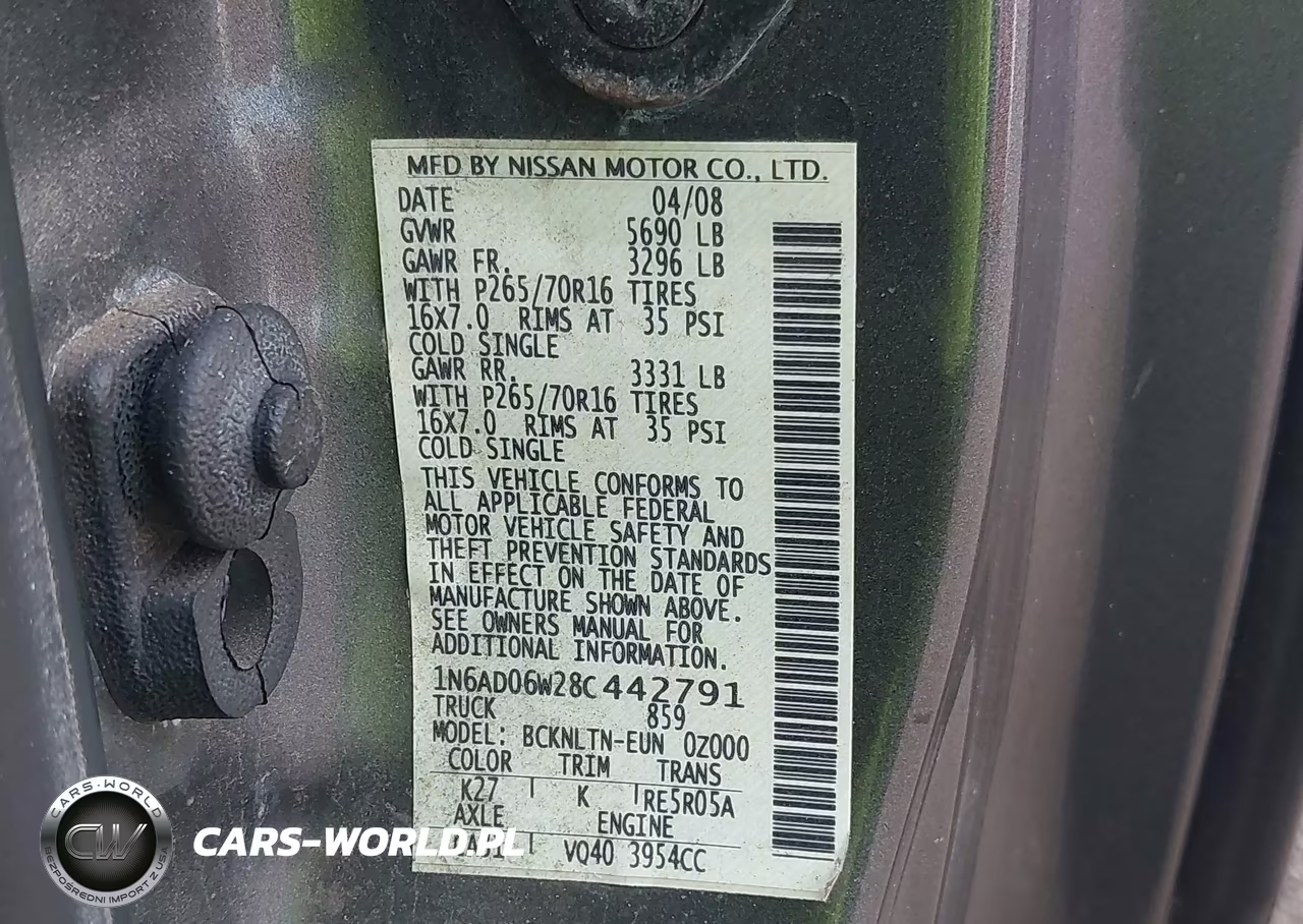 2008 Nissan Frontier Se VIN:1N6AD06W28C442791 - 9