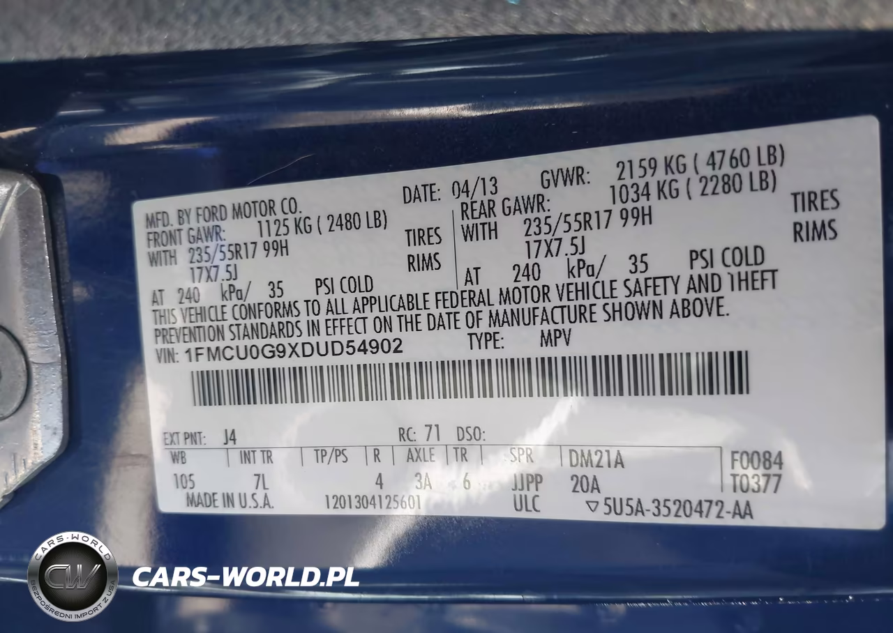 2013 Ford Escape Se VIN:1FMCU0G9XDUD54902 - 9