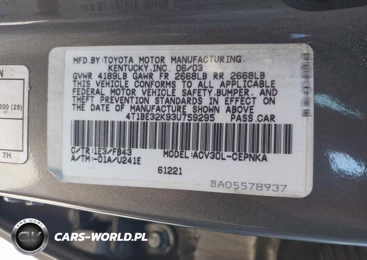 2003 Toyota Camry Le VIN:4T1BE32K93U759295 - 9