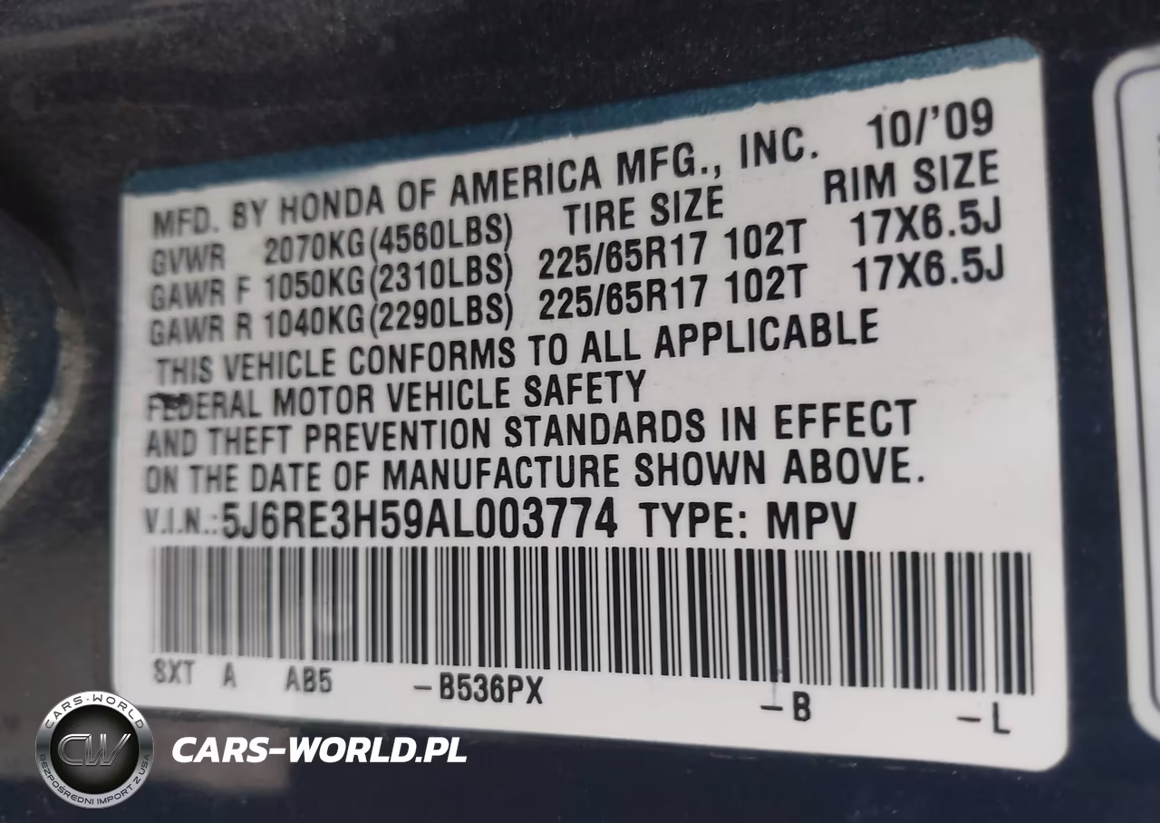2010 Honda Cr-V Ex VIN:5J6RE3H59AL003774 - 9