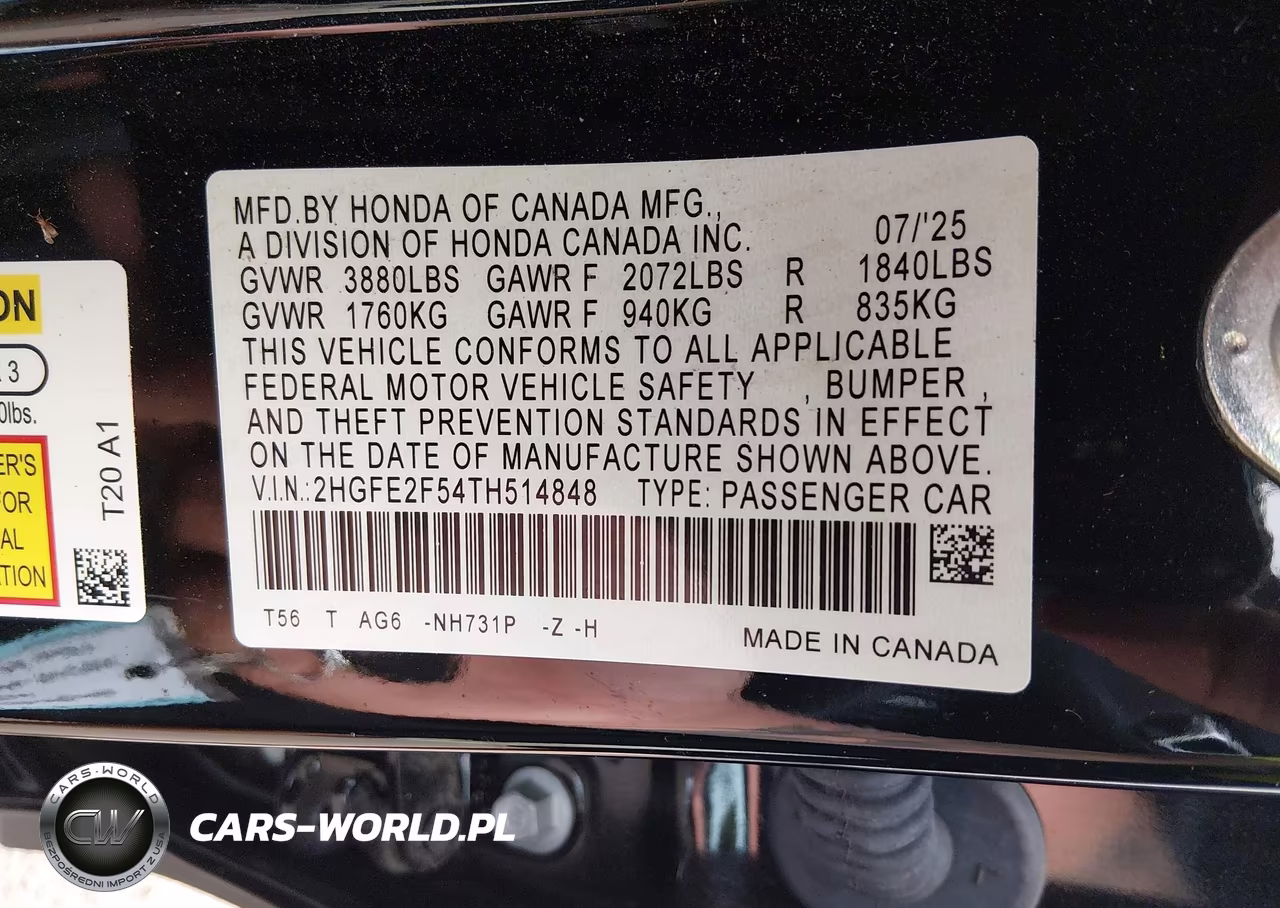 2026 Honda Civic Sport VIN:2HGFE2F54TH514848 - 9