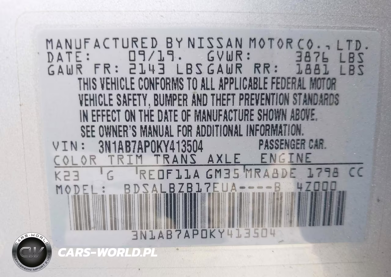2019 Nissan Sentra S VIN:3N1AB7AP0KY413504 - 9