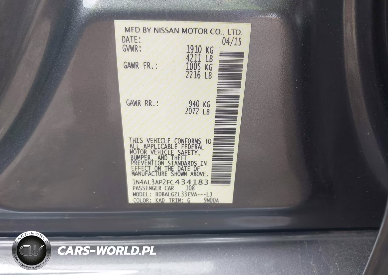 2015 Nissan Altima 2.5 S VIN:1N4AL3AP2FC434183 - 9