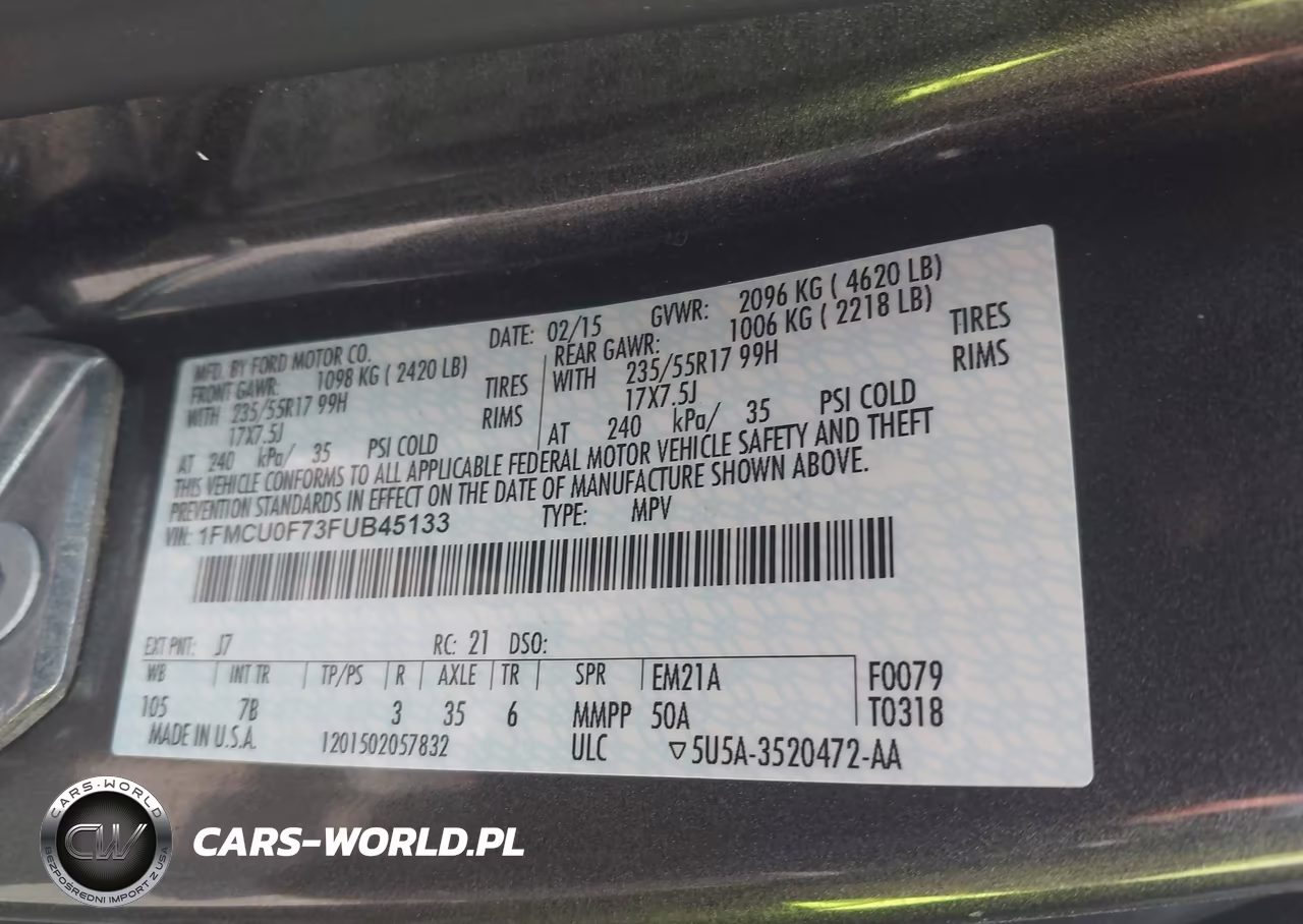 2015 Ford Escape S VIN:1FMCU0F73FUB45133 - 9