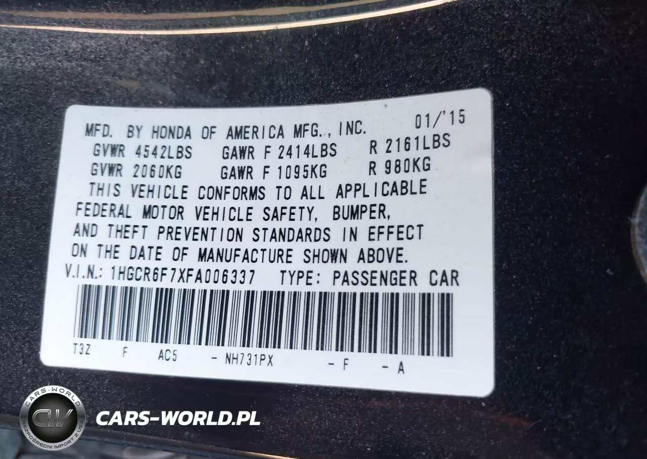 2015 Honda Accord Hybrid Touring VIN:1HGCR6F7XFA006337 - 9