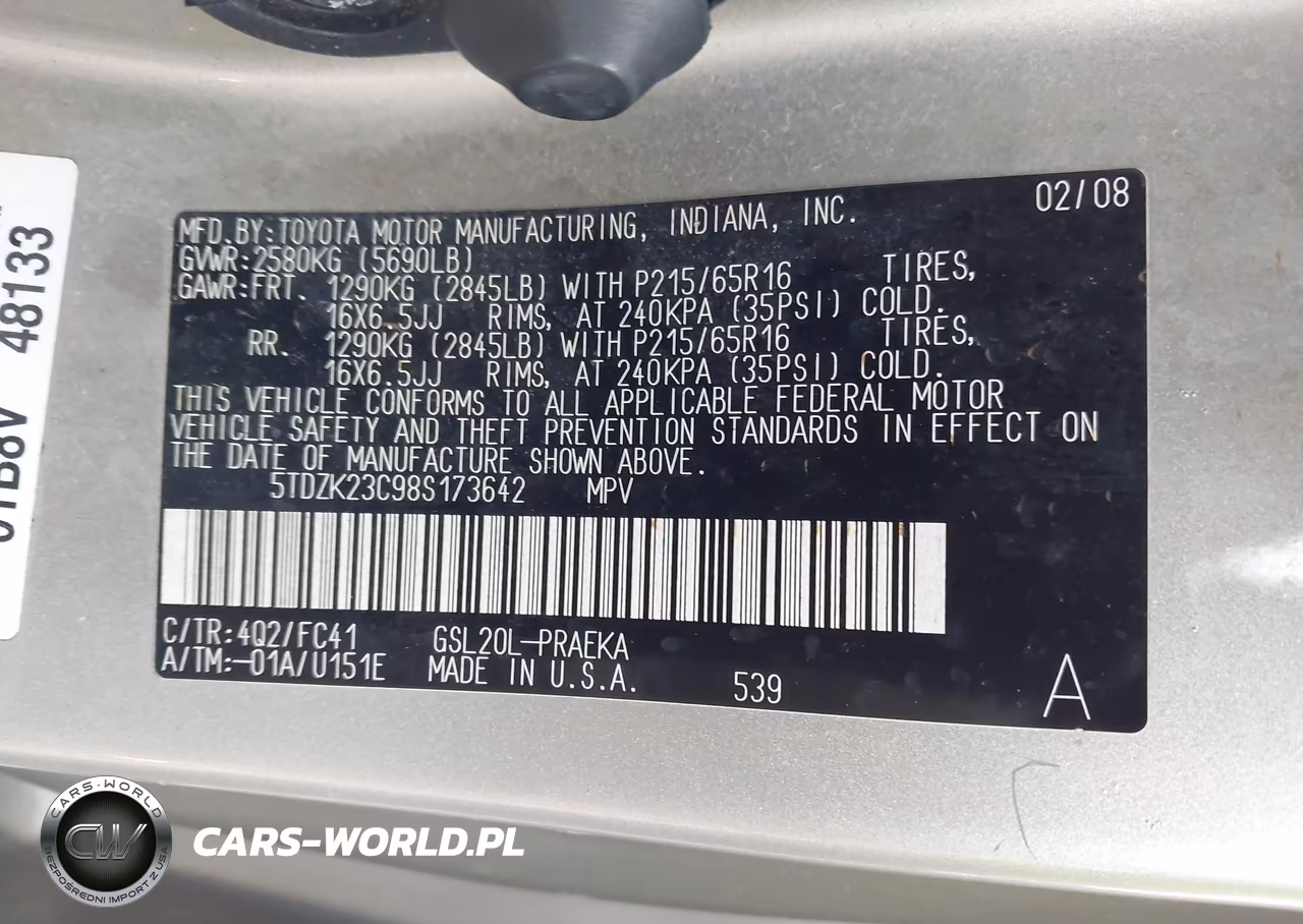 2008 Toyota Sienna Le VIN:5TDZK23C98S173642 - 9
