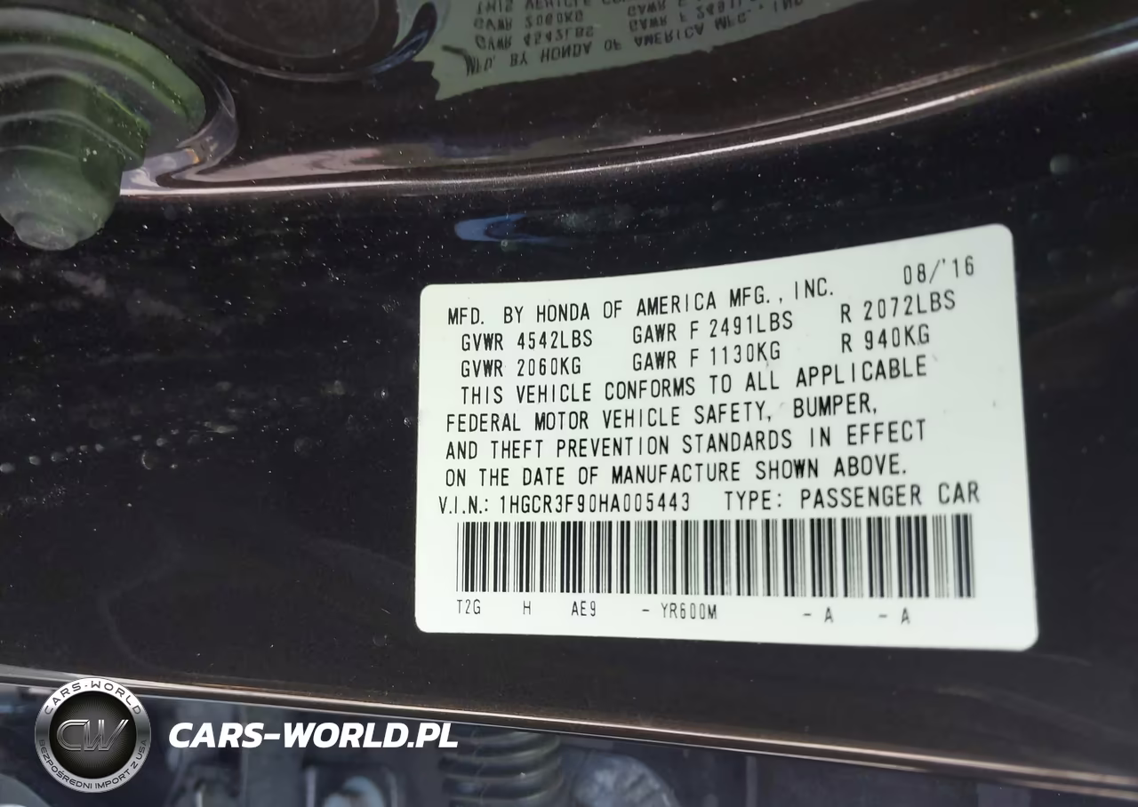 2017 Honda Accord Touring V6 VIN:1HGCR3F90HA005443 - 9
