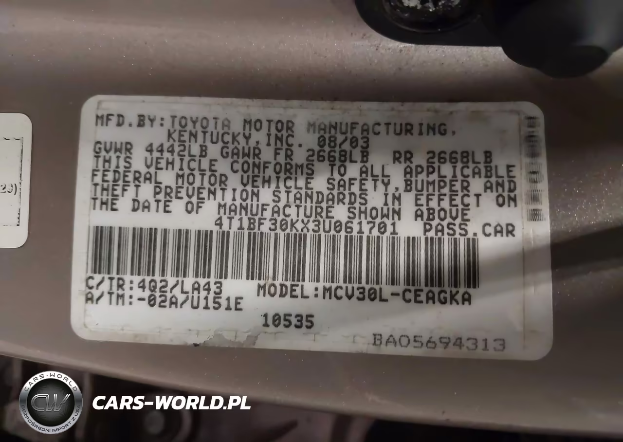 2003 Toyota Camry Xle V6 VIN:4T1BF30KX3U061701 - 9