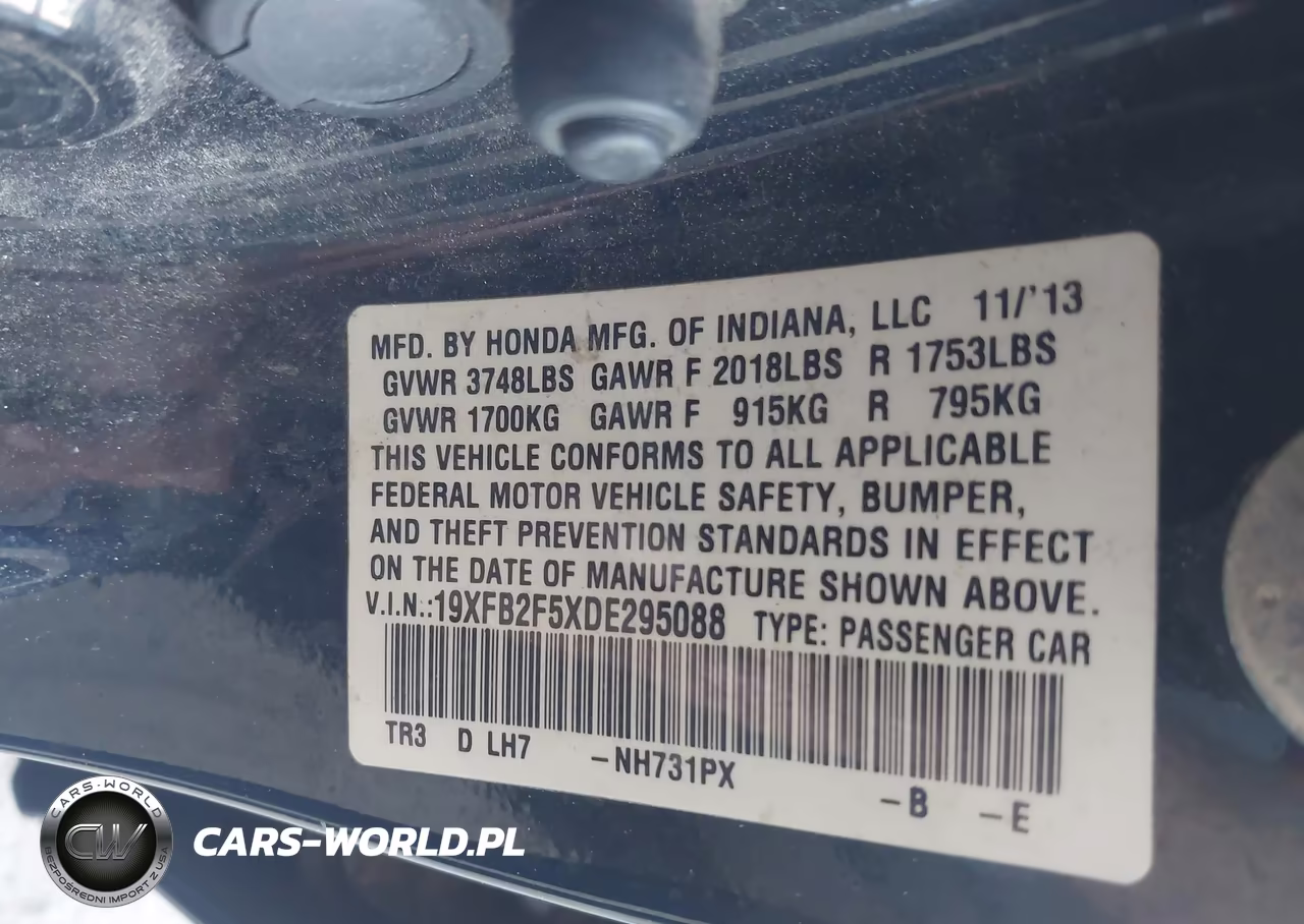 2013 Honda Civic Lx VIN:19XFB2F5XDE295088 - 9