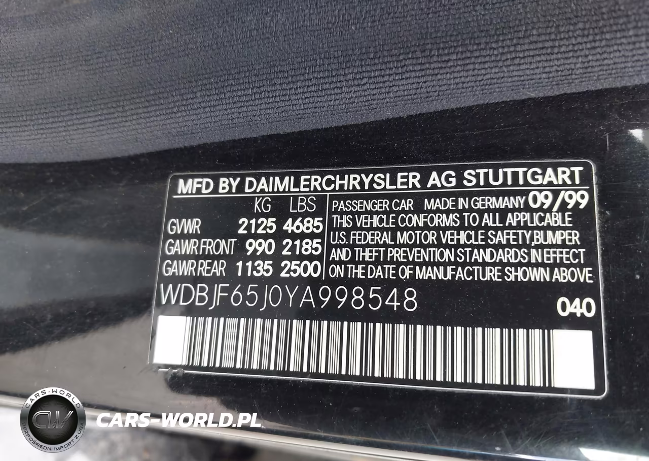 2000 Mercedes-Benz E 320 VIN:WDBJF65J0YA998548 - 9